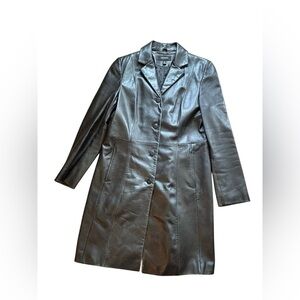 VTG Colebrook Longline Trench Coat Button Up
Leather Jacket Sz M Pockets Black